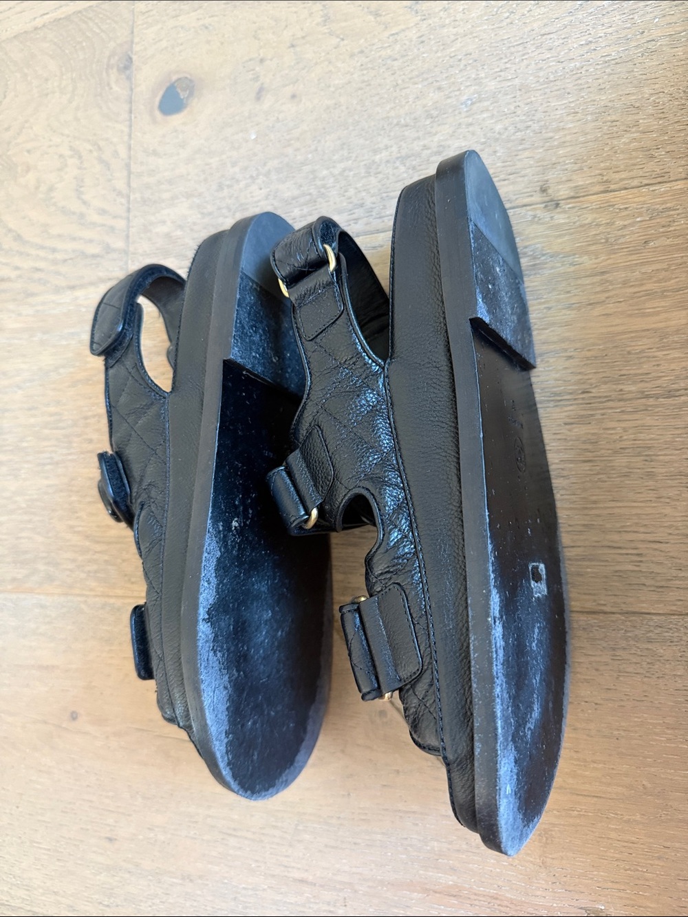 CHANEL Black Quilted Leather Dad Sandals - Picture 3 of 6